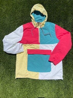 Empyre Colorblock Hooded Rain Anorak - Pink, Teal, Yellow, White